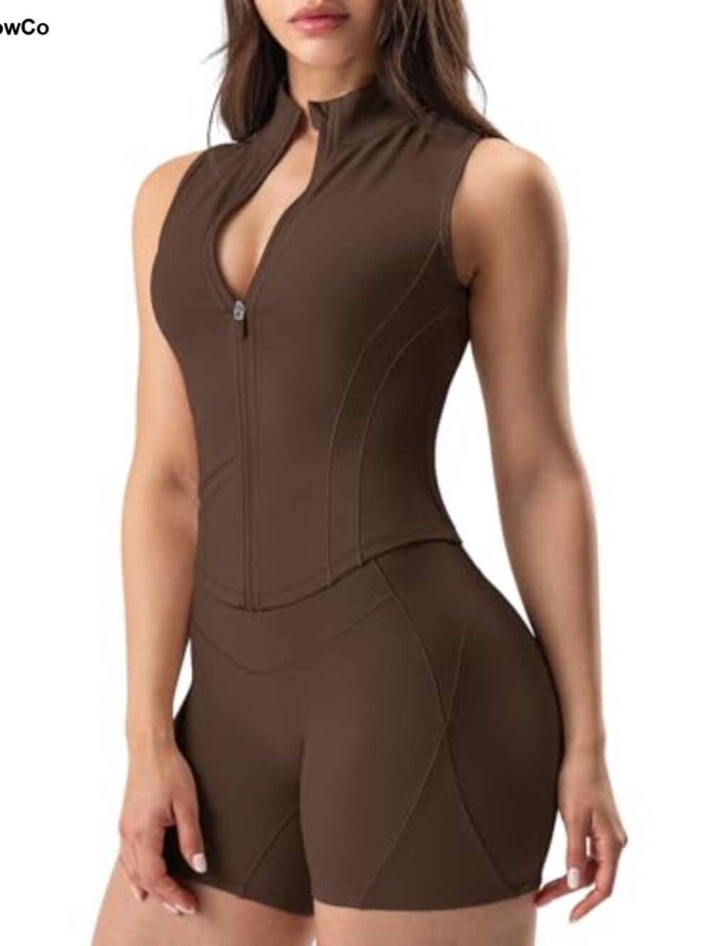 Sleeveless Zip Up Workout Jacket Crop Athletic Golf Vest Nylon LYCRA Mockneck